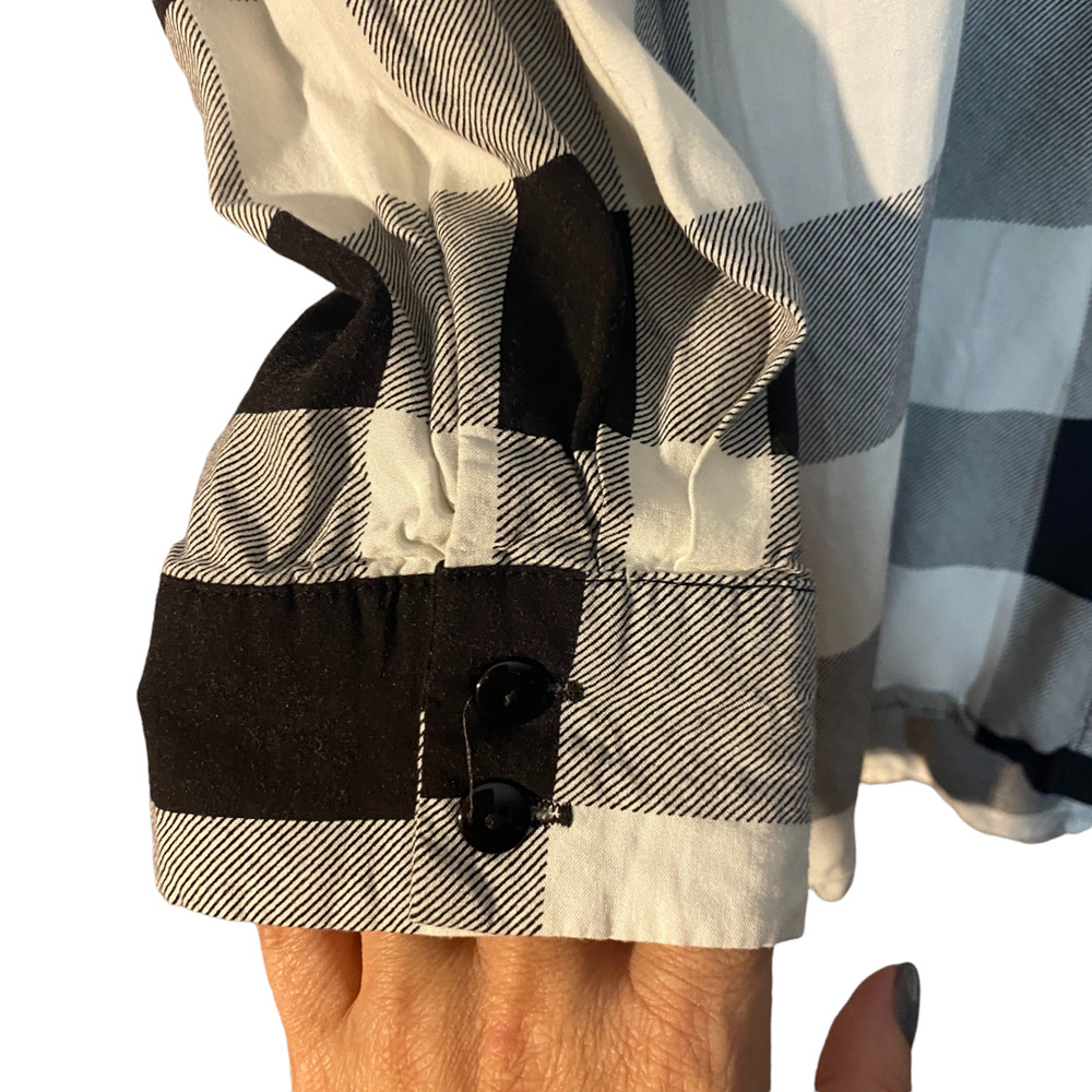 Passport Black White Check Plaid Long Sleeve Button Down Shirt Women Sz XL - Picture 12 of 12